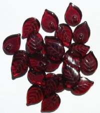 25 18x13mm Transparent Garnet Glass Leaf Beads